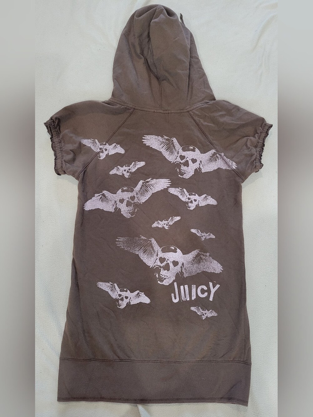 Vintage Juicy Couture Womens' Brown Hoodie with Skull & Wings Print